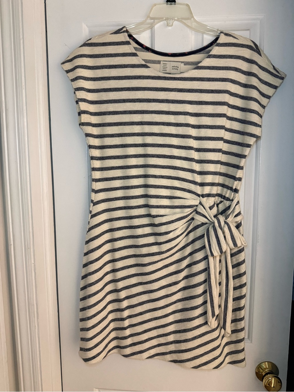 Striped Side-Knot Mini Dress in Ivory and Navy